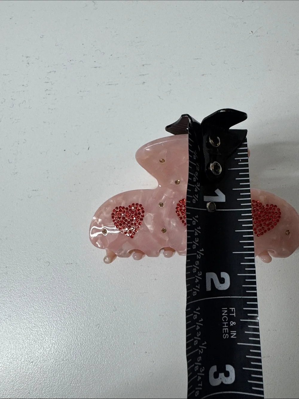 Emi Jay Sweetheart Clip Pink Marble Red Rhinestone Hearts Hair Claw